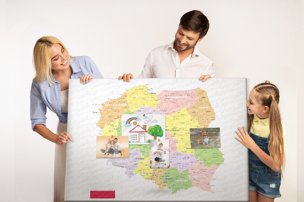 Korková nástenka na stenu Mapa Poľska s administratívnym členením.