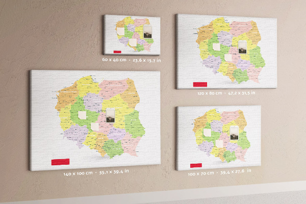 Korková nástenka na stenu Mapa Poľska s administratívnym členením.