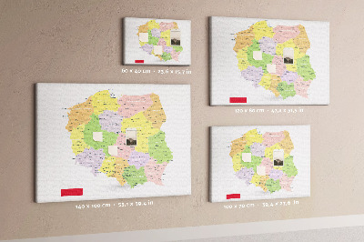 Korková nástenka na stenu Mapa Poľska s administratívnym členením.