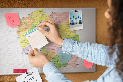 Korková nástenka na stenu Mapa Poľska s administratívnym členením.