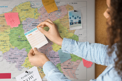Korková tabuľa Mapa Poľska s farebnými vojvodstvami