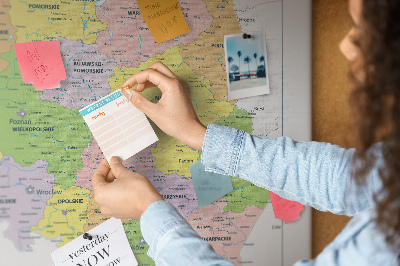 Korková tabuľa Mapa Poľska s farebnými vojvodstvami