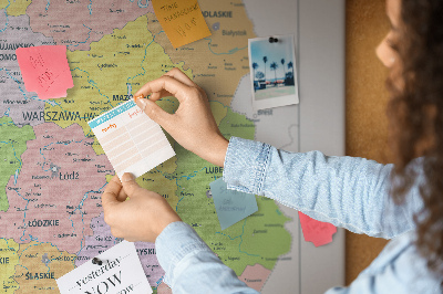 Korková tabuľa Mapa Poľska s farebnými vojvodstvami