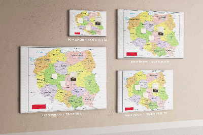 Korková tabuľa Mapa Poľska s farebnými vojvodstvami