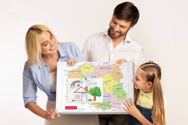 Korková tabuľa Mapa Poľska s farebnými vojvodstvami
