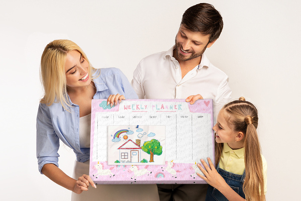 Nástenka Týždenný diár s jednorožcom a dúhou