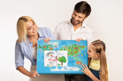 Korková tabuľa Mapa sveta s ilustráciami zvierat.