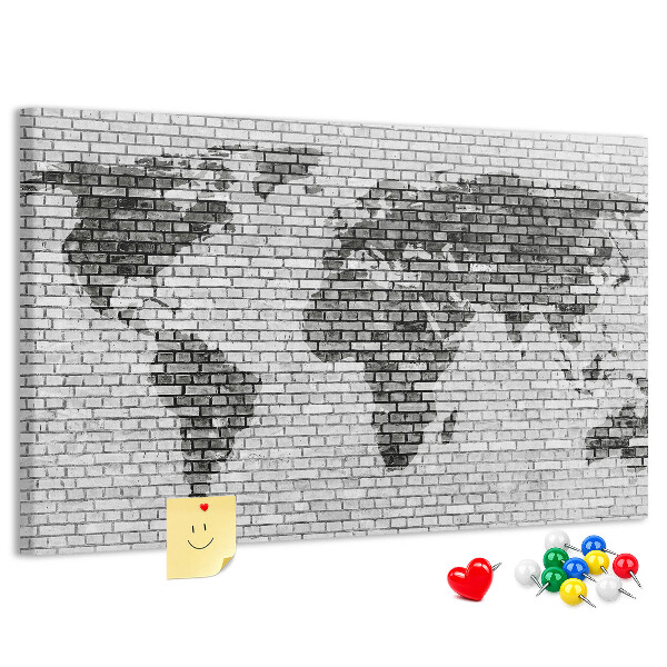 Nástenka Mapa sveta na tehlovej stene