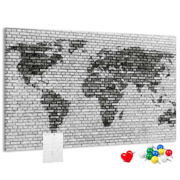 Nástenka Mapa sveta na tehlovej stene