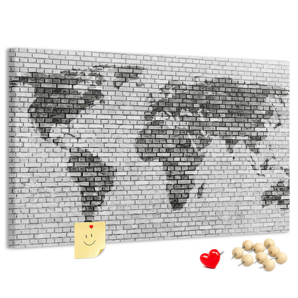 Nástenka Mapa sveta na tehlovej stene