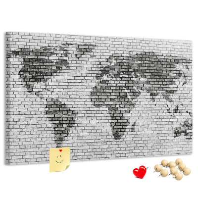 Nástenka Mapa sveta na tehlovej stene
