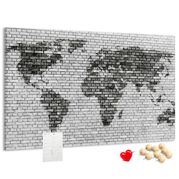 Nástenka Mapa sveta na tehlovej stene