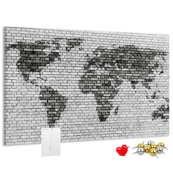 Nástenka Mapa sveta na tehlovej stene