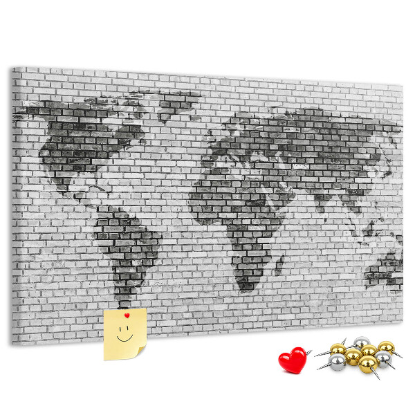 Nástenka Mapa sveta na tehlovej stene