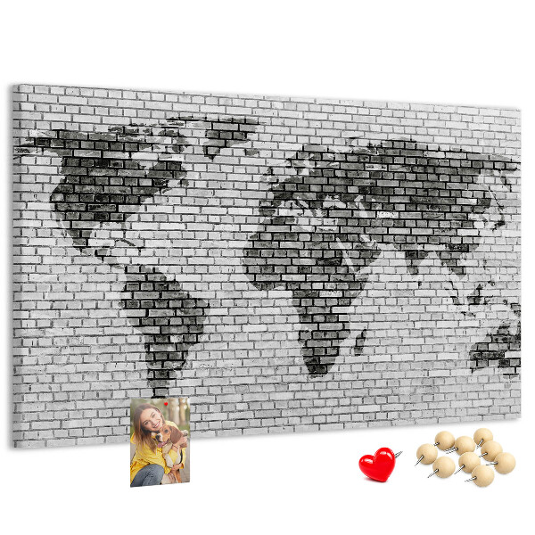 Nástenka Mapa sveta na tehlovej stene