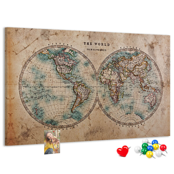Korková nástenka na stenu Mapa starovekého sveta s farebnými obrysmi