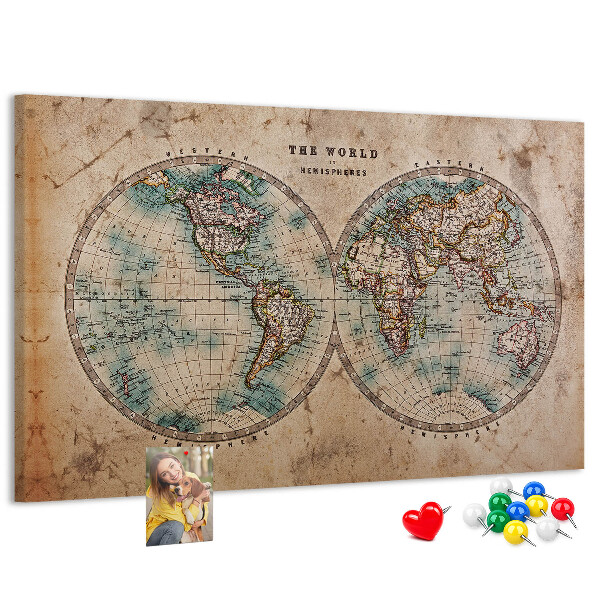 Korková nástenka na stenu Mapa starovekého sveta s farebnými obrysmi