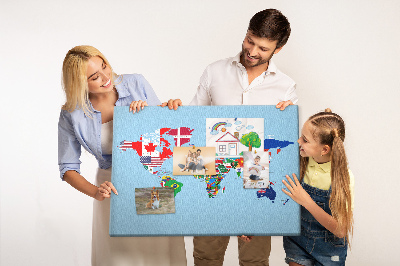 Korková nástenka na stenu Mapa sveta s vlajkami krajín