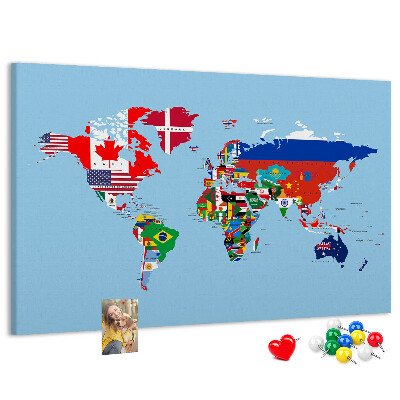 Korková nástenka na stenu Mapa sveta s vlajkami krajín