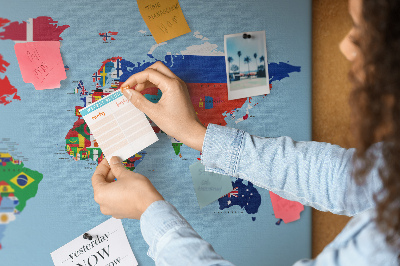 Korková nástenka na stenu Mapa sveta s vlajkami krajín