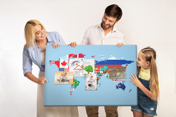Korková nástenka na stenu Mapa sveta s vlajkami krajín
