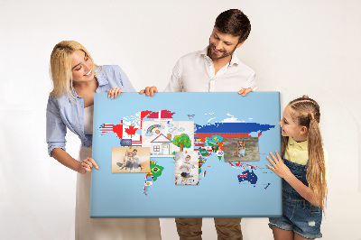 Korková nástenka na stenu Mapa sveta s vlajkami krajín