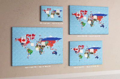 Korková nástenka na stenu Mapa sveta s vlajkami krajín