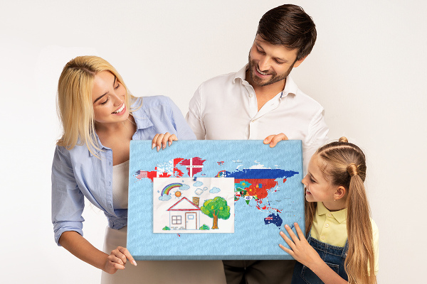 Korková nástenka na stenu Mapa sveta s vlajkami krajín