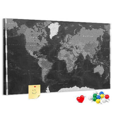 Korková tabuľa Čierna mapa sveta s obrysmi krajín