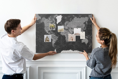 Korková tabuľa Čierna mapa sveta s obrysmi krajín