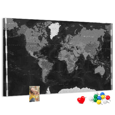 Korková tabuľa Čierna mapa sveta s obrysmi krajín