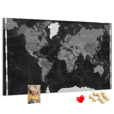 Korková tabuľa Čierna mapa sveta s obrysmi krajín