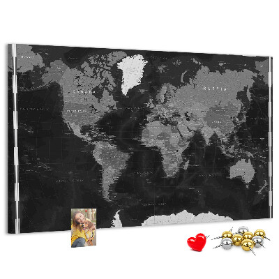 Korková tabuľa Čierna mapa sveta s obrysmi krajín