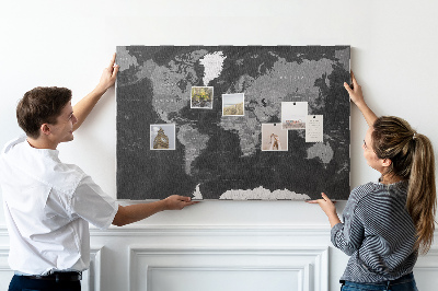 Korková tabuľa Čierna mapa sveta s obrysmi krajín