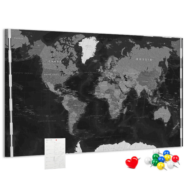 Korková tabuľa Čierna mapa sveta s obrysmi krajín