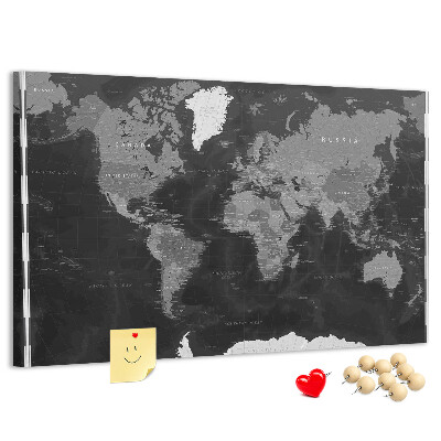Korková tabuľa Čierna mapa sveta s obrysmi krajín