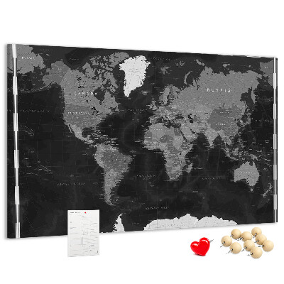 Korková tabuľa Čierna mapa sveta s obrysmi krajín