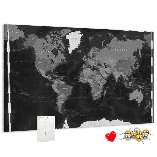 Korková tabuľa Čierna mapa sveta s obrysmi krajín