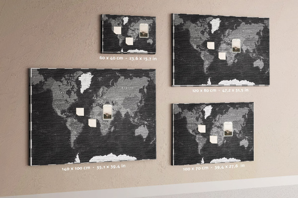 Korková tabuľa Čierna mapa sveta s obrysmi krajín