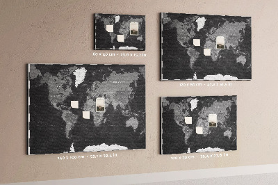 Korková tabuľa Čierna mapa sveta s obrysmi krajín