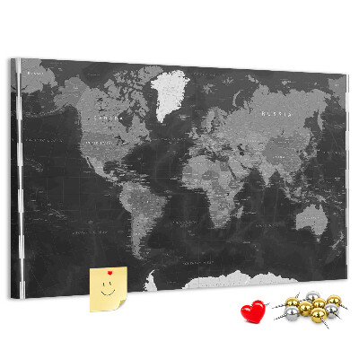 Korková tabuľa Čierna mapa sveta s obrysmi krajín