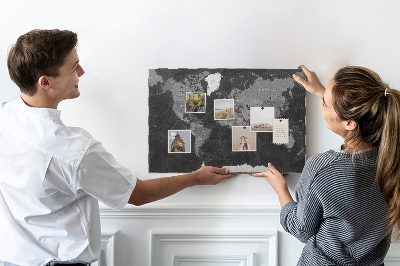 Korková tabuľa Čierna mapa sveta s obrysmi krajín