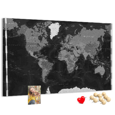 Korková tabuľa Čierna mapa sveta s obrysmi krajín
