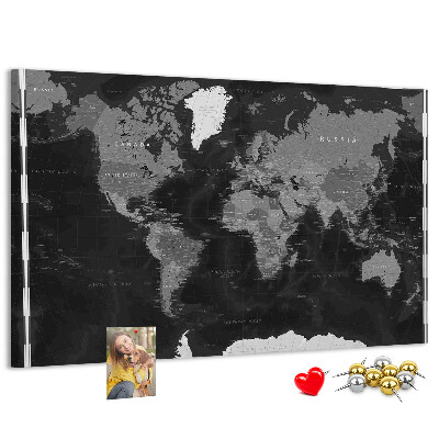 Korková tabuľa Čierna mapa sveta s obrysmi krajín