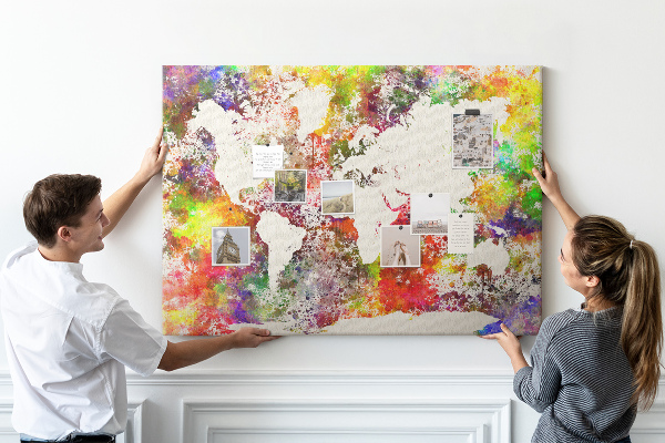 Korková nástenka na stenu Farebná mapa sveta v akvarelovom štýle