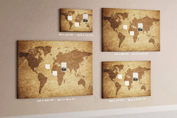 Korková nástenka na stenu Mapa starovekého sveta na bronzovom pozadí