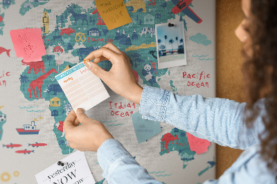 Nástenka Farebná mapa sveta s ikonami zvierat