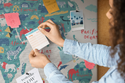 Nástenka Farebná mapa sveta s ikonami zvierat