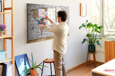 Korková nástenka na stenu Mapa sveta na tehlovej stene