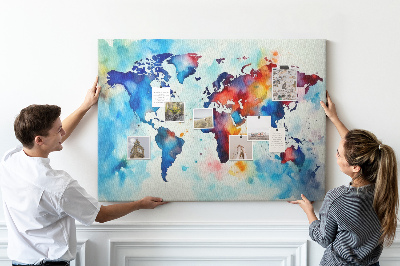 Korková tabuľa Farebná akvarelová mapa sveta